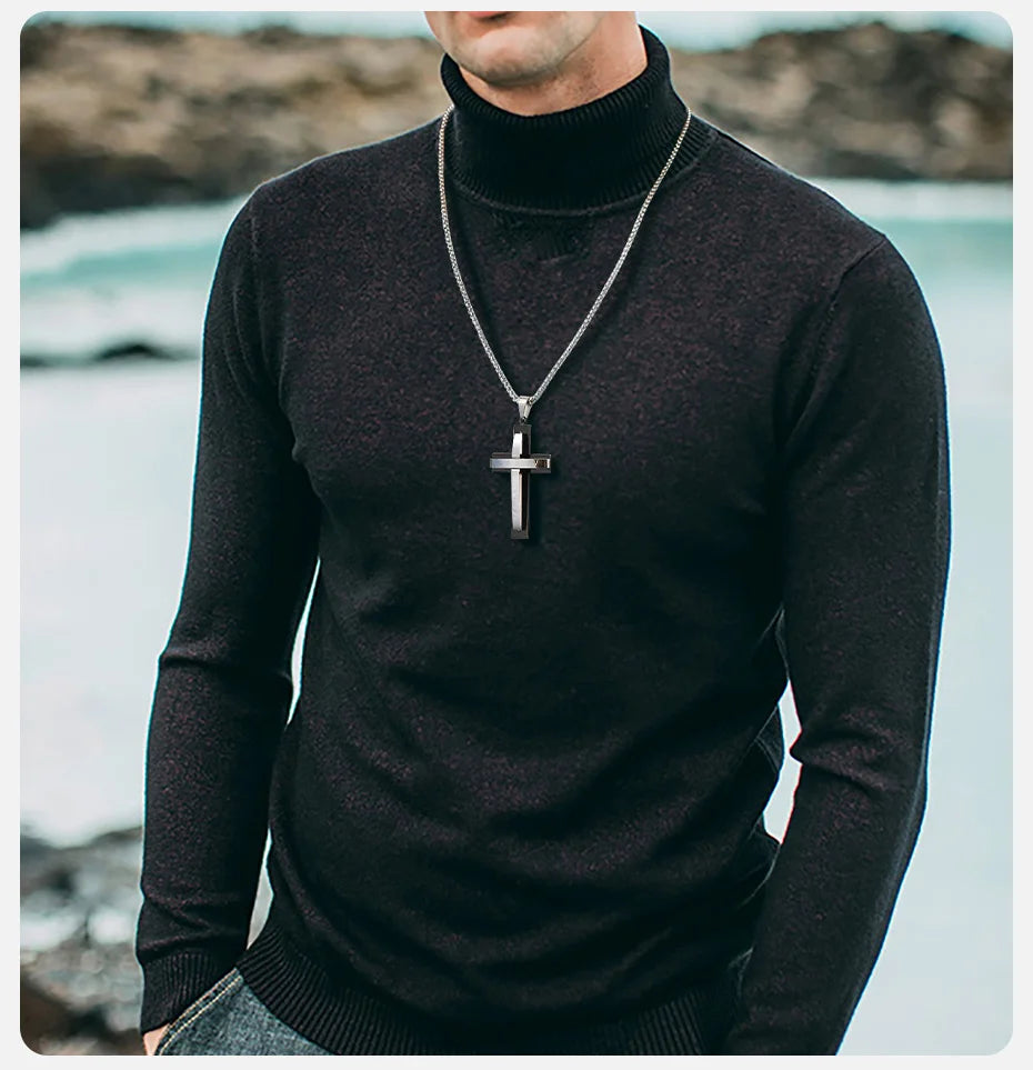 Dualis – Collier Croix Superposée en Acier