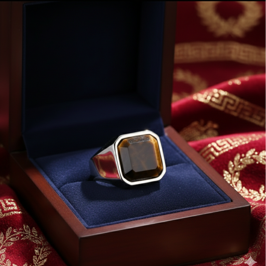 Chevalière "Aetites" en Acier Poli – Pierre d'Œil de Tigre & Héritage Antique