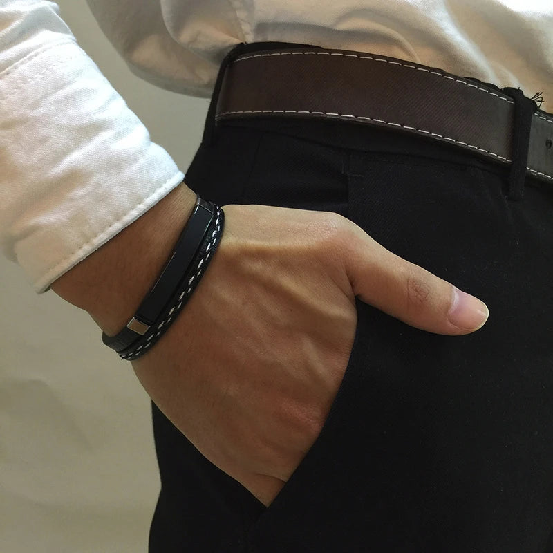 Bracelet "L'Alliance" – Cuir Véritable & Acier Inoxydable