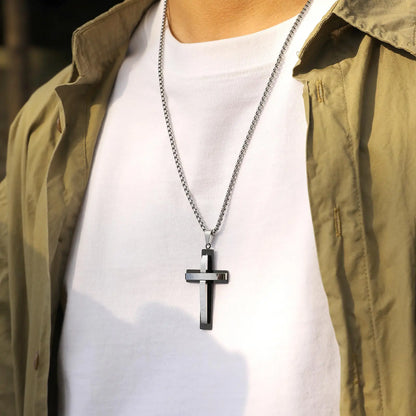 Dualis – Collier Croix Superposée en Acier