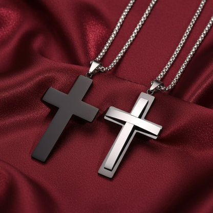 Dualis – Collier Croix Superposée en Acier