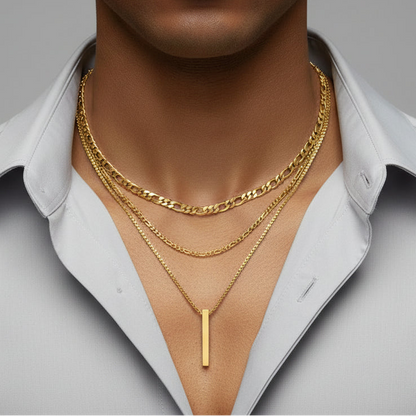 Collier "L'Équilibre" – Double Chaîne & Pendentif Barre Verticale
