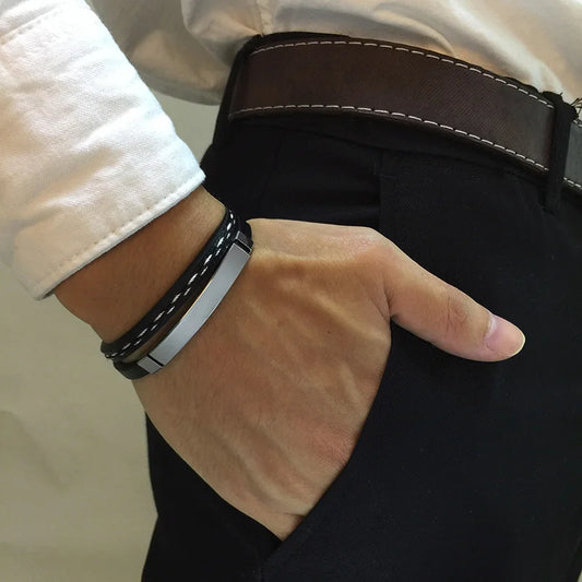 Bracelet "L'Alliance" – Cuir Véritable & Acier Inoxydable