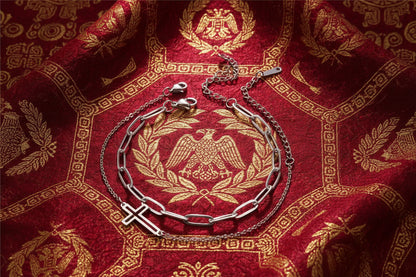 Duo "L'Essence" – Ensemble de 2 Bracelets Croix & Chaîne Fine