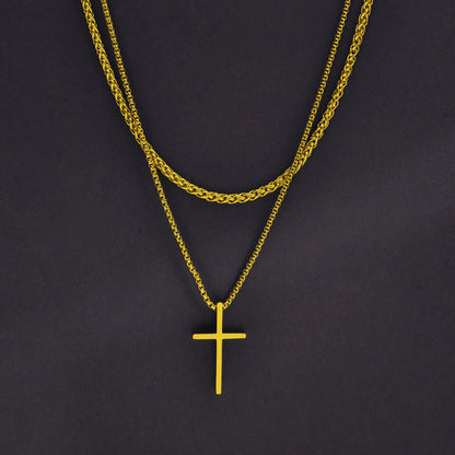 Collier "Crux Aeterna" en Acier Inoxydable – Pendentif Croix & Duo de Chaînes Personnalisables