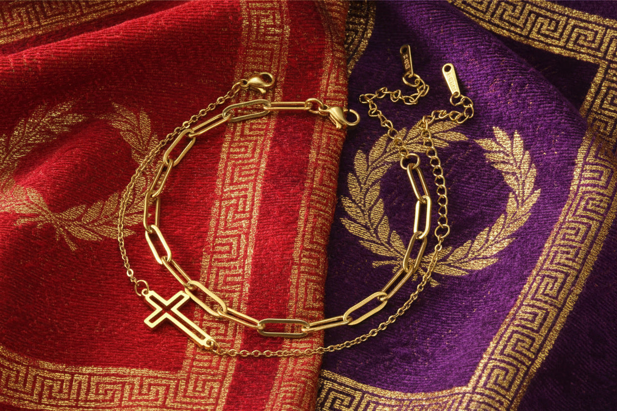 Duo "L'Essence" – Ensemble de 2 Bracelets Croix & Chaîne Fine