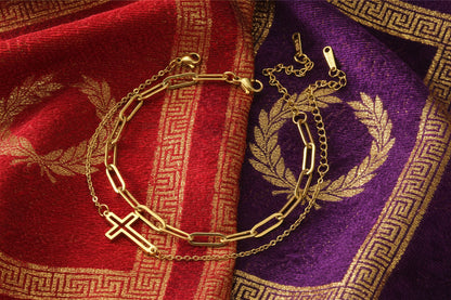 Duo "L'Essence" – Ensemble de 2 Bracelets Croix & Chaîne Fine