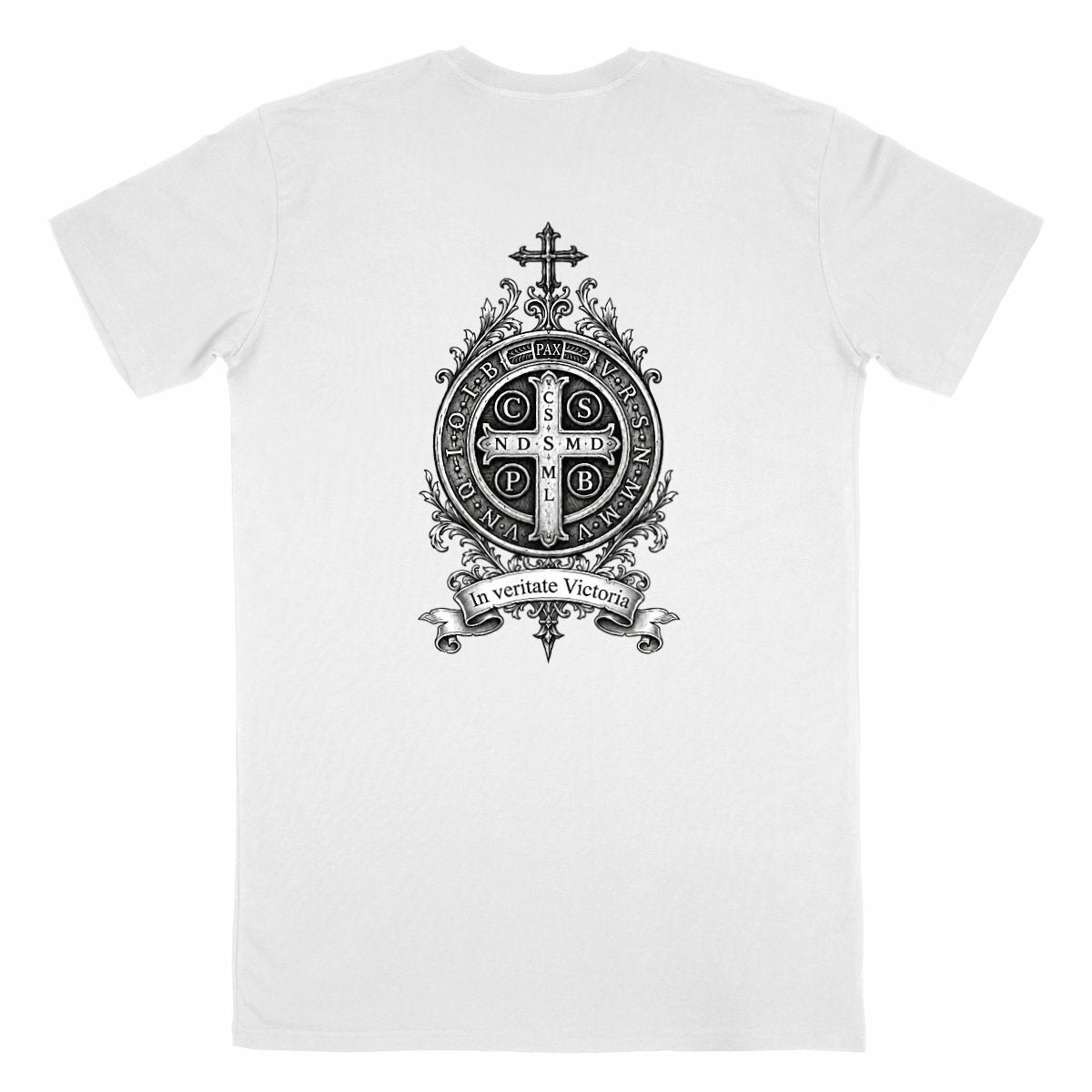 T-shirt Benedictio — Médaille de Saint Benoît | Made in France ?? - dos_blanc