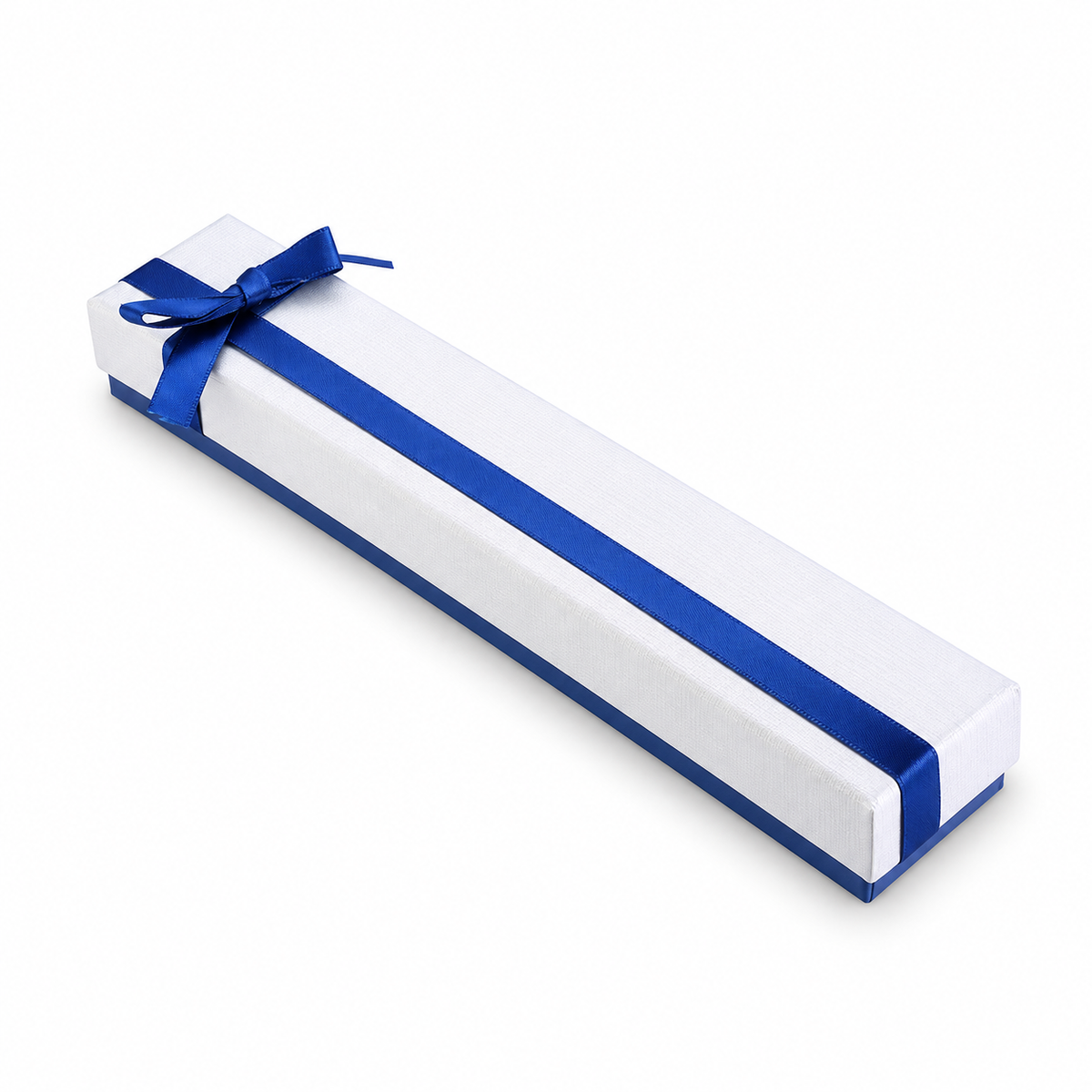 Écrin blanc à ruban bleu pour bracelet souple
